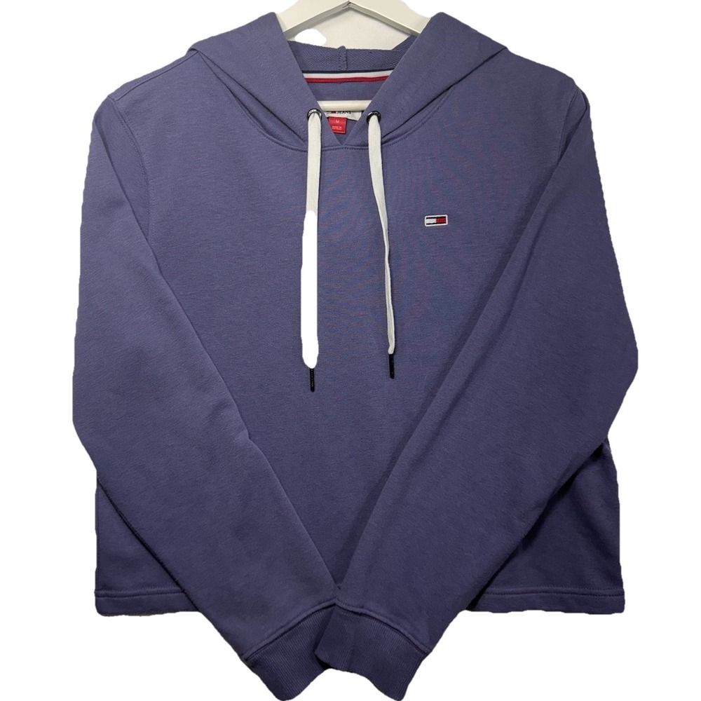 Tommy Hilfiger Womens M Crop Pullover Hoodie Sweatshirt Casual Lilac